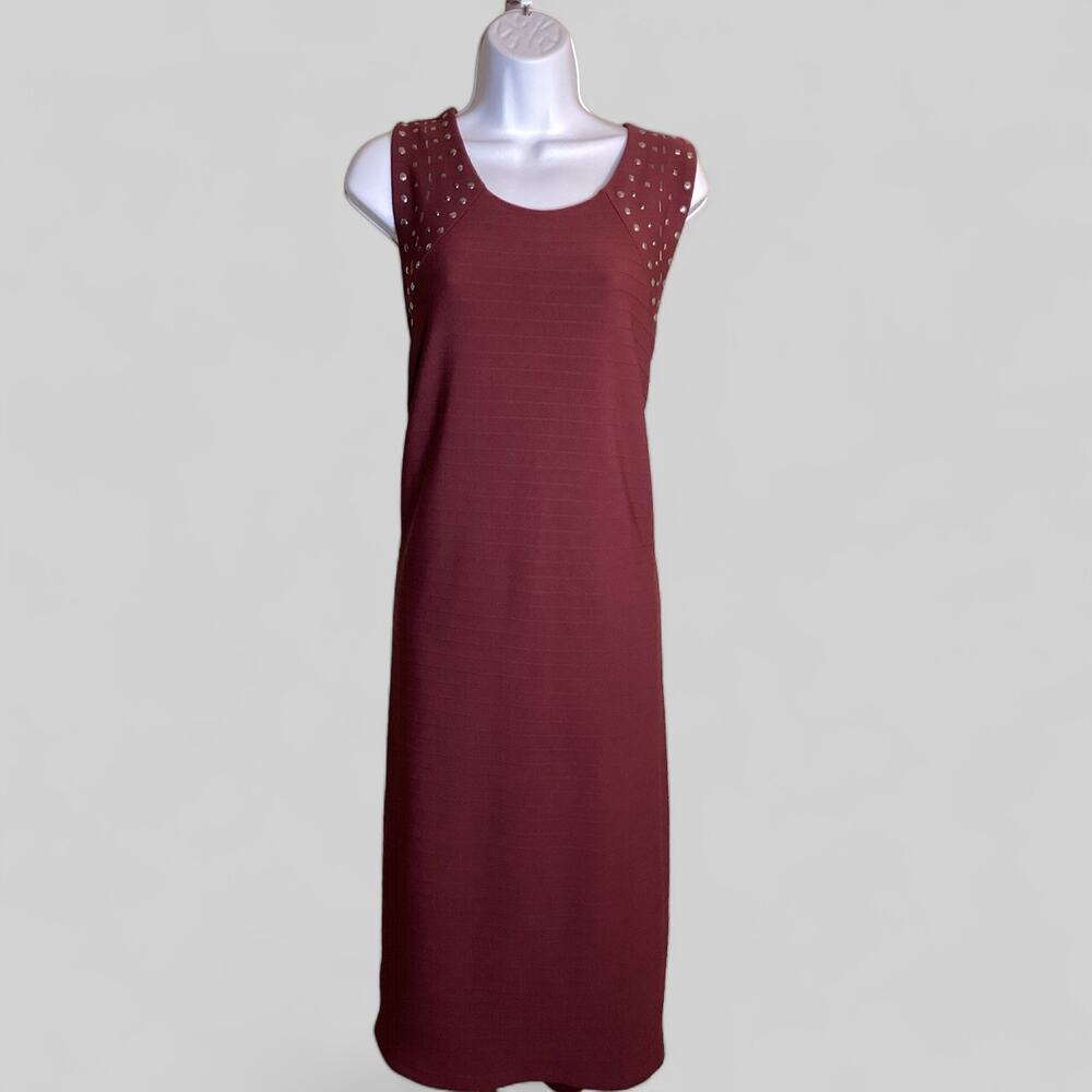 Ashley Stewart BodyCon Dress Sz. 22/24 Burgandy Stud Detail Sleeveless NWT